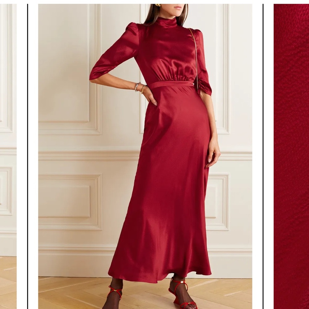 Saloni silk-satin Adele dress in Garnet (never worn, tags attached)